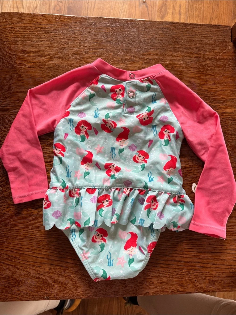 Disney Baby Little Mermaid Ruffle Long-Sleeve One-Piece Swimsuit size 6-9M